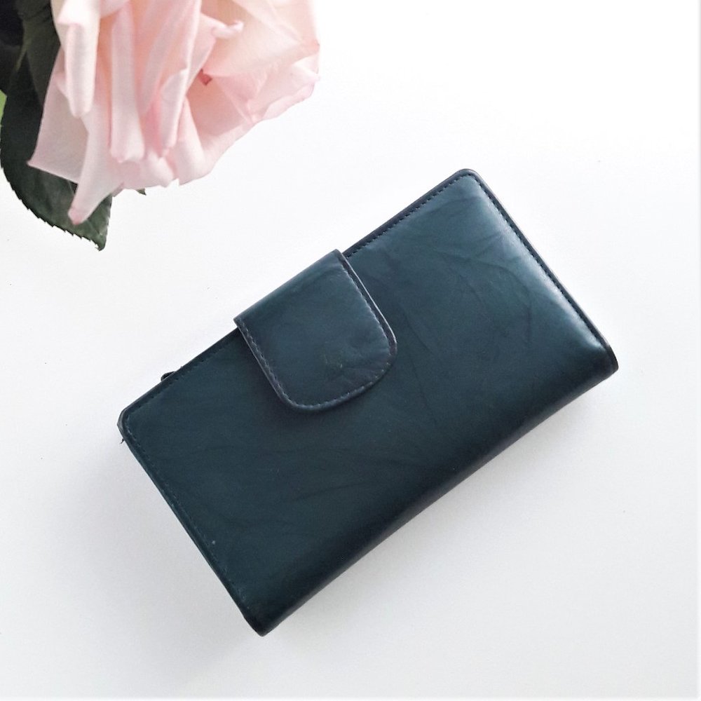 Vintage Genuine Leather Wallet, Dark Teal, EUC